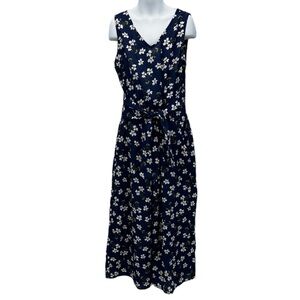 BCX Girls Sleeveless Floral Print Tank Jumpsuit - Blue White - size 10